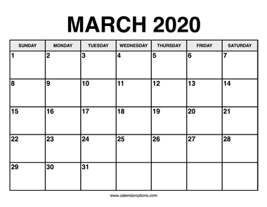 March Calendar 2020