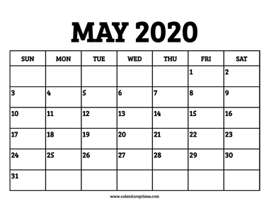 May 2020 Calendar Printable