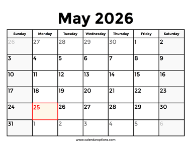 May 2026 Calendar With Holidays