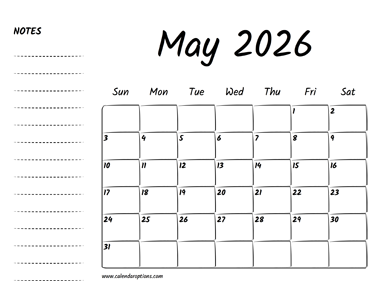 May 2026 Printable Calendar