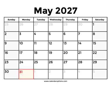 May 2027 Calendar With Holidays