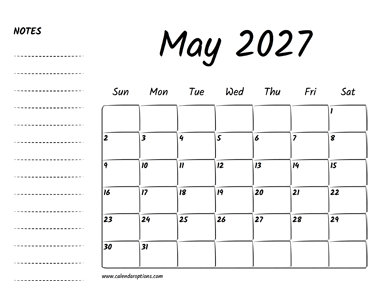 May 2027 Printable Calendar