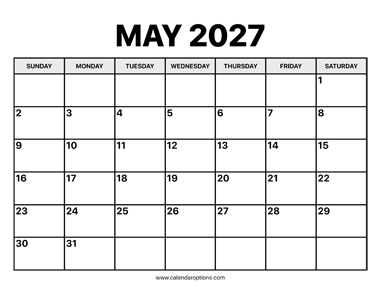May Calendar 2027