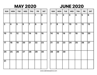 May and June 2020 Calendar