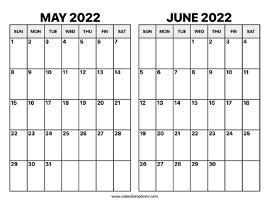 May and June 2022 Calendar
