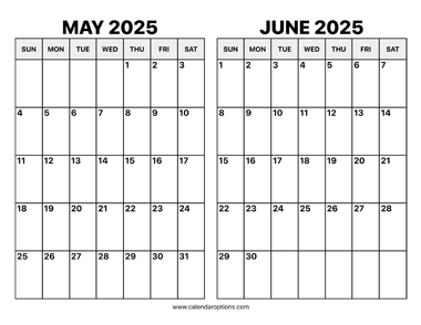 May and June 2025 Calendar