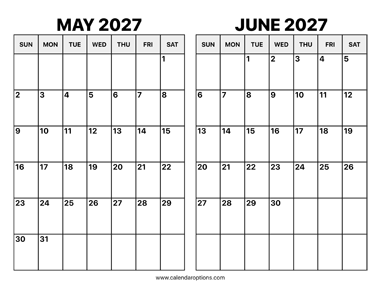 May and June 2027 Calendar