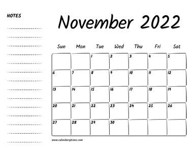 November 2022 Printable Calendar