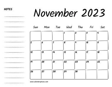 November 2023 Printable Calendar