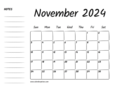 November 2024 Printable Calendar