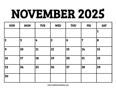 November 2025 Calendar Printable