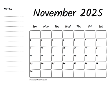 November 2025 Printable Calendar