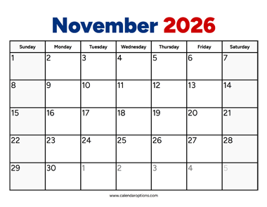 November 2026 Calendar PDF