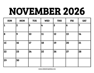 November 2026 Calendar Printable