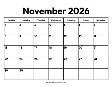 November 2026 Calendar