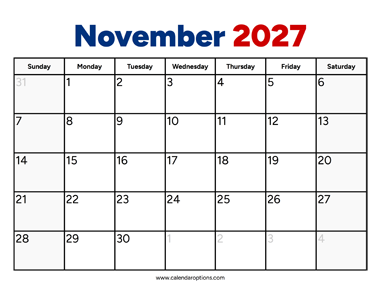 November 2027 Calendar PDF