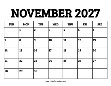 November 2027 Calendar Printable