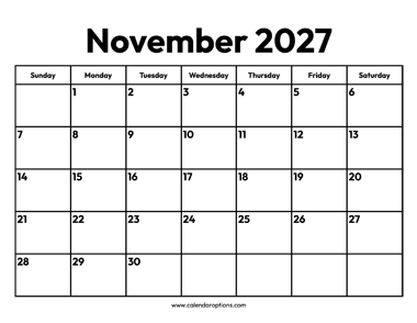 November 2027 Calendar