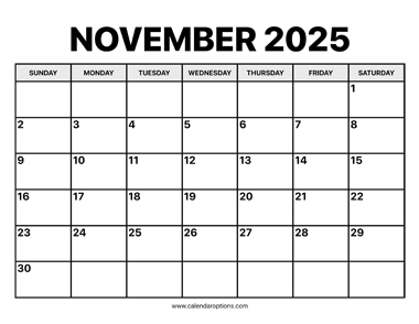 November Calendar 2025