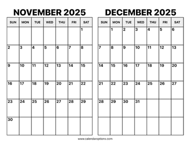 November and December 2025 Calendar