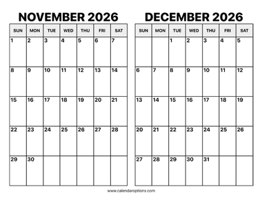 November and December 2026 Calendar