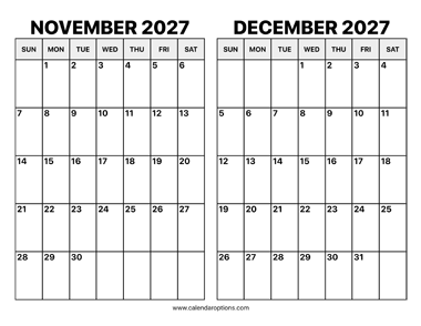 November and December 2027 Calendar