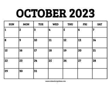 October 2023 Calendar Printable