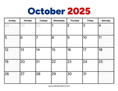 October 2025 Calendar PDF