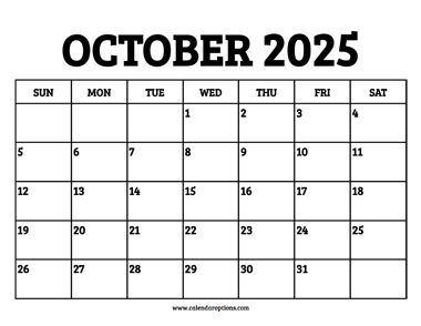 October 2025 Calendar Printable
