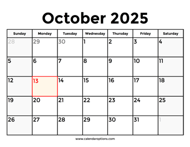 October 2025 Calendar With Holidays