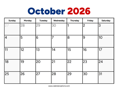 October 2026 Calendar PDF