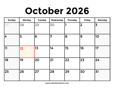 October 2026 Calendar With Holidays