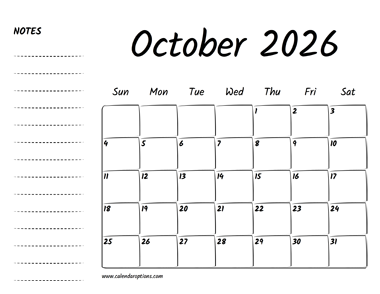 October 2026 Printable Calendar