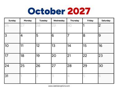 October 2027 Calendar PDF
