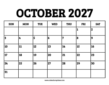 October 2027 Calendar Printable