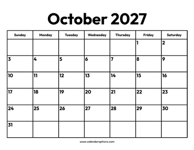 October 2027 Calendar
