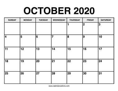 October Calendar 2020