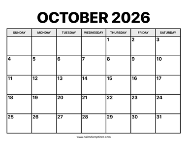 October Calendar 2026