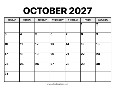 October Calendar 2027