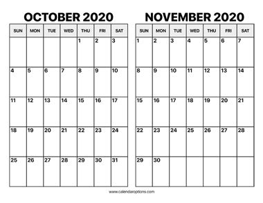 October and November 2020 Calendar