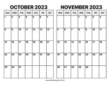 October and November 2023 Calendar