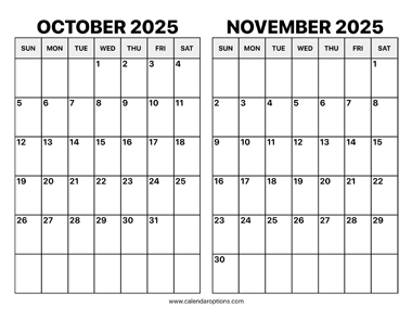 October and November 2025 Calendar