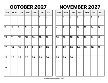 October and November 2027 Calendar