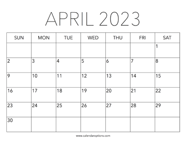 Printable April 2023 Calendar