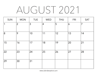 Printable August 2021 Calendar