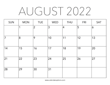 Printable August 2022 Calendar