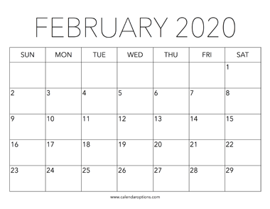 Printable February 2020 Calendar