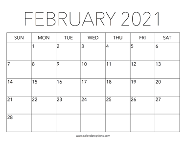Printable February 2021 Calendar