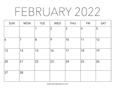Printable February 2022 Calendar