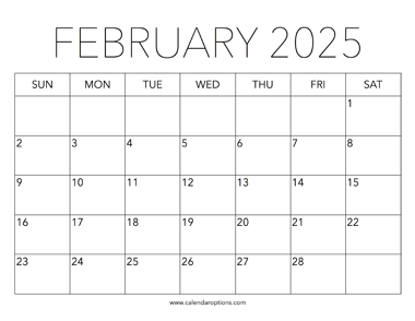 Printable February 2025 Calendar
